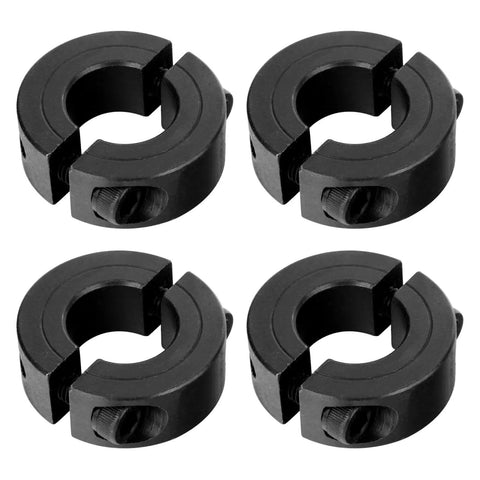 4-Pack of 1" Bore Shaft Collars, 1045 Steel Double Split Clamp-On Style, 1-3/4" OD, 1/2" Thickness with M4 Set Screws visible