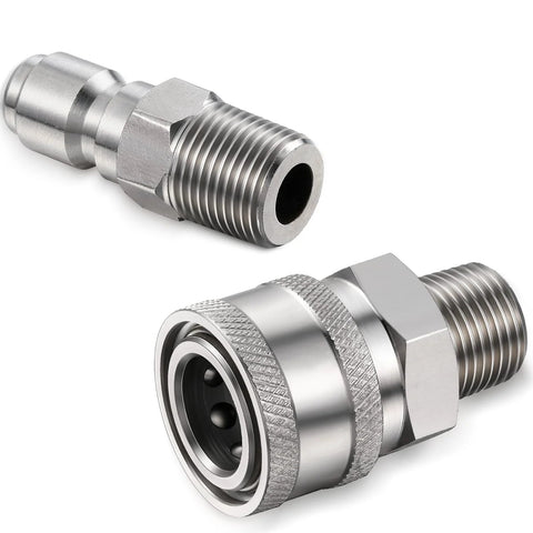 Shimeyao 1/4 in NPT pressure washer quick-connect fittings, male plug and female coupler, two metal adapters