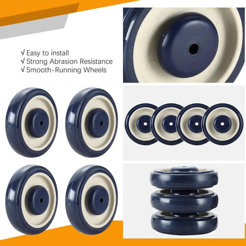 4 Pack 5 Inch Shopping Cart Replacement Wheels Kit With Axles And Bolts, Polyurethane Stepped And Full Tread Face, Double Ball Bearing