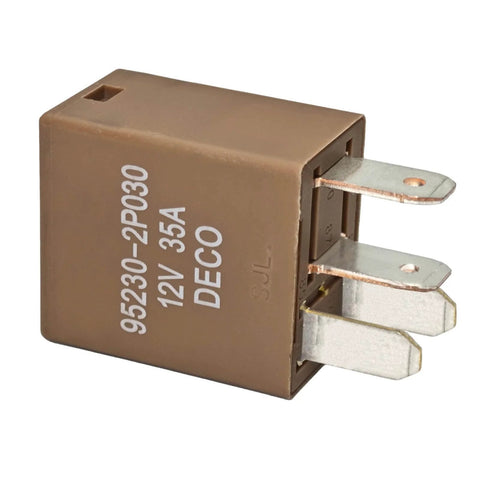 4 Pin 12V 35A Multi-Purpose Power Relay Set Of 2 95230-2P030 for Hyundai and Kia, side view showing metal pins for wiring harness upgrades