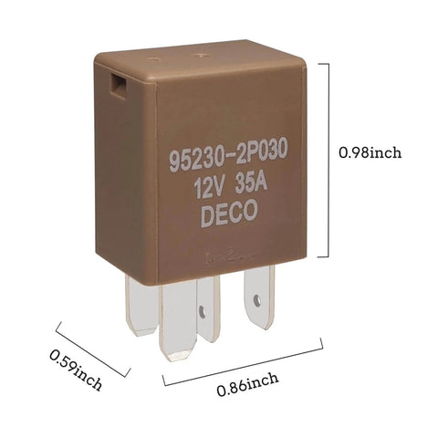 4 Pin 12V 35A Multi-Purpose Power Relay Set Of 2 95230-2P030 for Hyundai and Kia Vehicles, detailed dimensions view