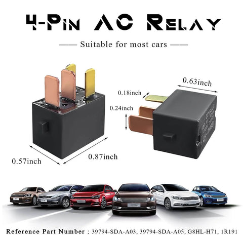 4-pin AC relay, 2 Pack Car Relay Kit 12V DC 4 Pin Starter And AC Relay For Driving Lights, with car illustrations