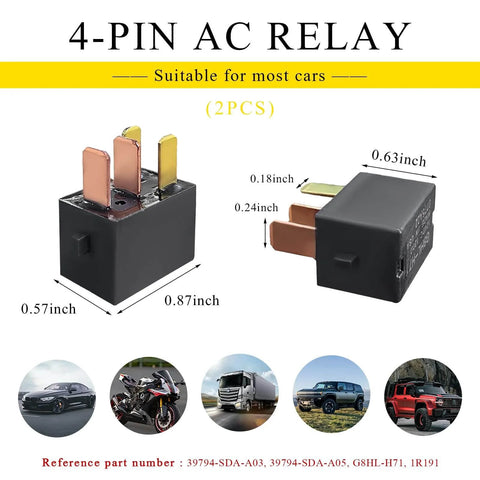2-Pack G8HL-H71 4-Pin Car AC Relay With Waterproof Sealed Housing, dimensions 0.87x0.57x0.63 in, for various vehicles
