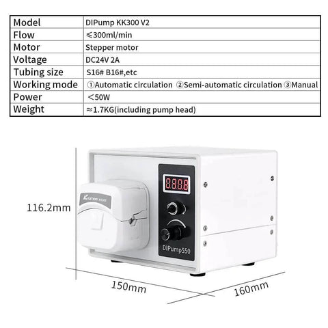 4 rotors 0-300ml/min high flow peristaltic pump 24V stepper motor with dimensions and specifications listed