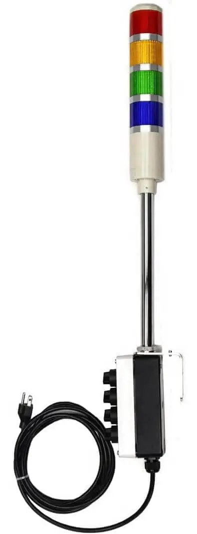 Ultra Bright 4 Stack LED Andon Tower Light With 3 Position On Off Flash Switches Red Amber Green Blue LEDs 8 Ft Industrial Power Cord