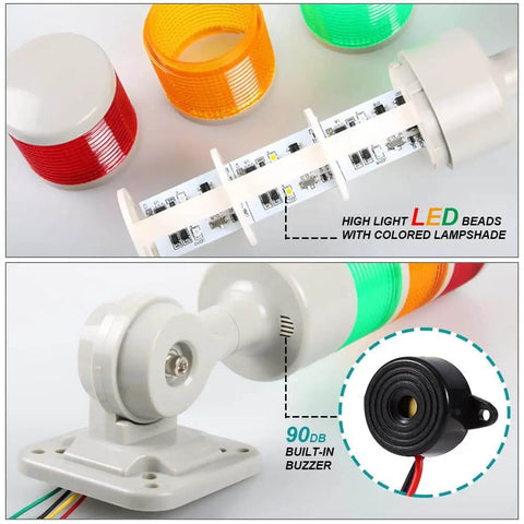 4 Tier Andon Signal Tower Light With Rotatable Base From Luban, Industrial Warning Lamp, LED beads and 90 dB buzzer