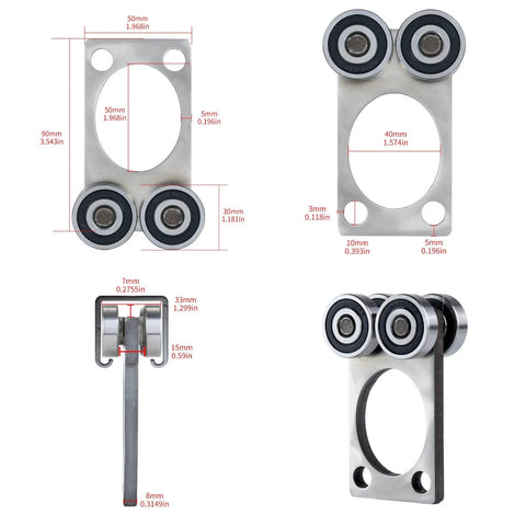 4 Wheel Trolley Assembly Rollers with Sealed Bearings for 1-5/8 Inch Strut Channel, showing dimensions and details, 2 PCS Pack