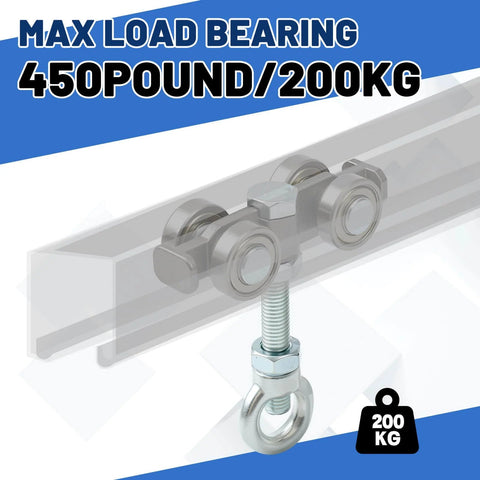 2 Pcs 4 Wheel Silent Trolley Assembly Rollers with Hidden Bolt Design, galvanized steel, showing max load bearing 450 lb/200 kg