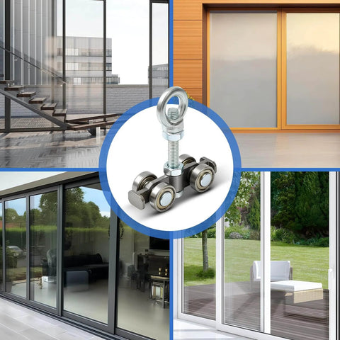 2 Pcs 4 Wheel Silent Trolley Assembly Rollers with Hidden Bolt Design for quiet sliding in doors and rail systems