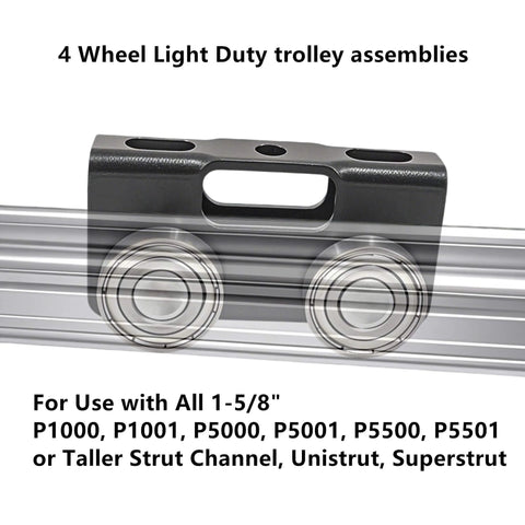4 Wheel Trolley Assembly Rollers, Upgraded Load & Stable Roller Trolley for Electric Hoist, Compatible with 1-5/8" Wide Strut Channel