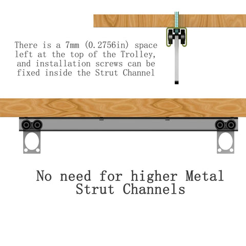 Diagram of 4 Wheel Trolley Assembly Rollers with Sealed Bearings for 1-5/8 Inch Strut Channel, space for set screws shown.