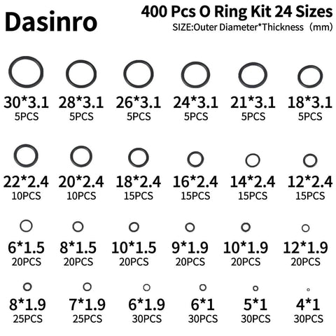 Image of Must Have 400 Piece Rubber O Ring Assortment Set With 24 Sizes for various repairs, showing different ring sizes.