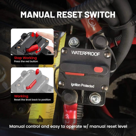 40 Amp DC Circuit Breaker With Manual Reset And Inline Fuse Holder for Inverter and Automotive or Marine Use with manual reset switch