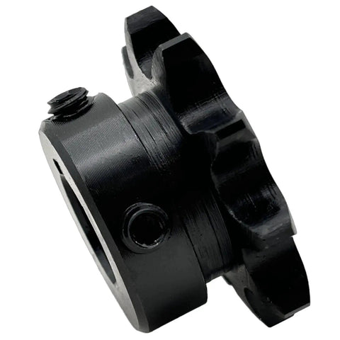 Close-up of 40 Tooth Roller Chain Sprocket Type B With Five Eighth Inch Bore For ANSI 40 Chain, Half Inch Pitch, Ten Teeth, Keyway, Hardened Steel.
