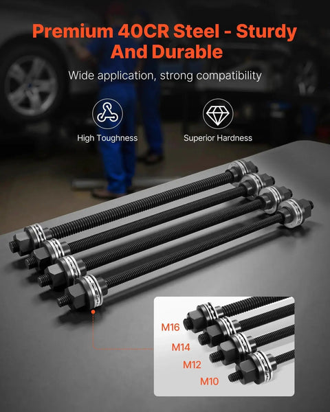 40CR steel spindles for 36 Piece Pull And Press Sleeve Kit with M10 to M16 sizes, durable for automotive bushing and bearing installation