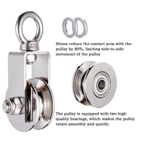 40mm Cable Pulley Wheel, Bearing Inside, Rope Pulley for Pulley System, Gym Equipment, Clothesline and DIY Projects 1Pack with two silver rings