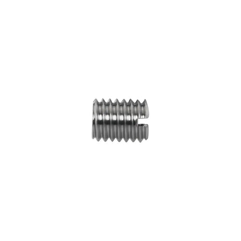 Metal thread reducer sleeve, M8 male to M6 female, silver steel, side view