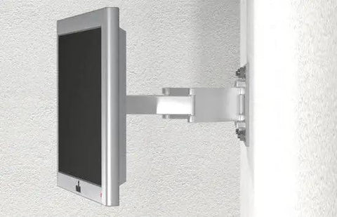 Side view of wall-mounted monitor with adjustable arm for optimal positioning, attached securely using DuoPower Universal Plug Kit 1/4 Inch By 1-3/16 Inch S PH.