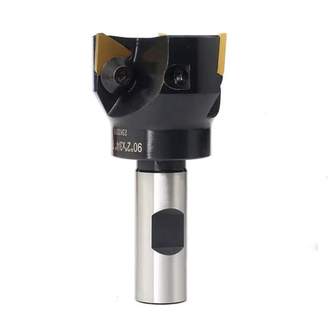 Indexable Carbide End Mill Workhorse With Three Quarter Inch Shank And Two Inch Cutting Diameter Ninety Degree Tool Three Flutes Three Piece Tin Coated Inserts TPCN32PDTR For High Speed Milling And Long Tool Life