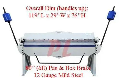 80 Inch Pan And Box Brake Bender For Metal Fabrication with 6 Foot Bending Reach for 12 Gauge Mild Steel, showing front view