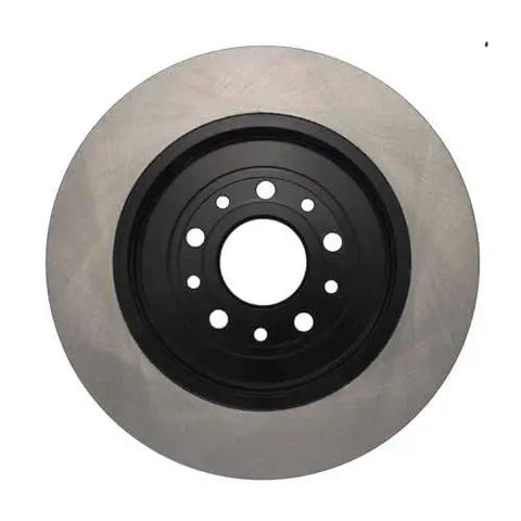 Front view of Centric Premium rear brake rotor, 120.61081; silver rotor surface with black center hub.