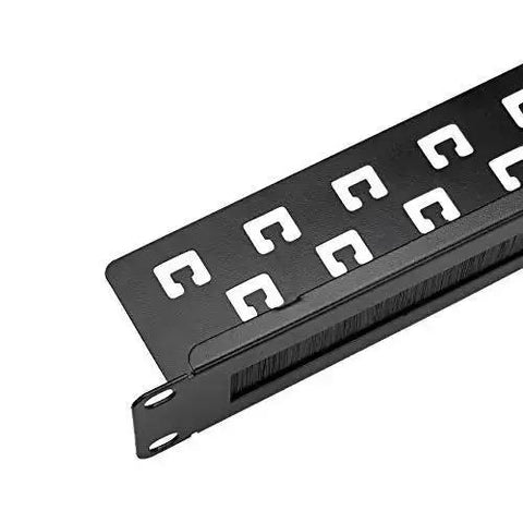 1U Rack Mount Cable Management Panel With Brush Slot For Clean Cable Entry For 19 Inch Racks Or Cabinets, Black, Heavy Duty Steel Construction