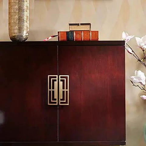 Gold Brushed Copper Finish Cabinet Handles Set Of Six 100mm Long 32mm Wide 20mm Thick Double Hole 32mm Center To Center Zinc Alloy Pulls