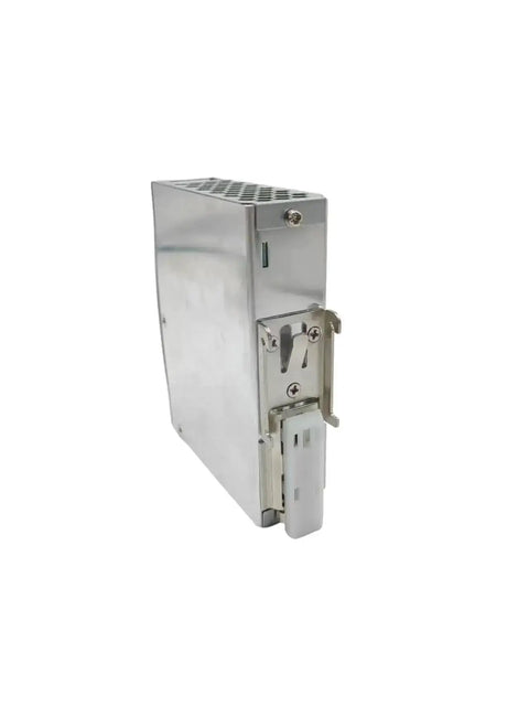 Side view of Beefy 75 Watt 24 Volt Industrial Switching Power Supply DIN Rail Mount for CCTV and LED Lighting SMPS Converter.
