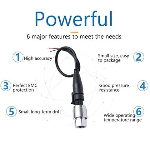 100 PSI pressure transducer with 316 stainless steel body and 1/8 in NPT thread, wired sensor