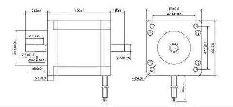 Technical diagram of Beefy Torque Nema 24 Stepper Motor For CNC Mills Lathes And Routers with dimensions and dual shaft view