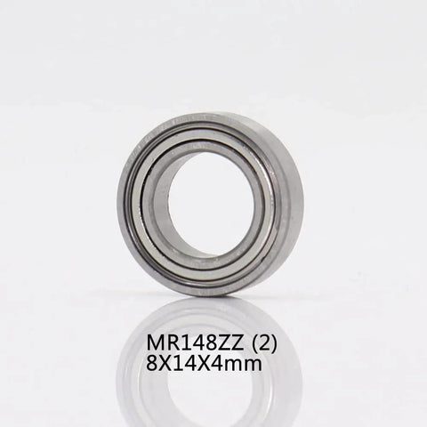 Close-up of a chrome steel ball bearing, labeled MR148ZZ 8X14X4mm, part of the 4 Pcs Fishing Reel Bearing Kit For Ultegra 6000PG 8000PG.
