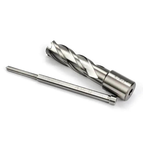 Fast Cutting HSS Annular Cutter For Magnetic Drill Press Five Eighths Inch Cutting Diameter Two Inch Depth Three Quarters Inch Weldon Shank With Two Flats And Pilot Pin By Oscarbide
