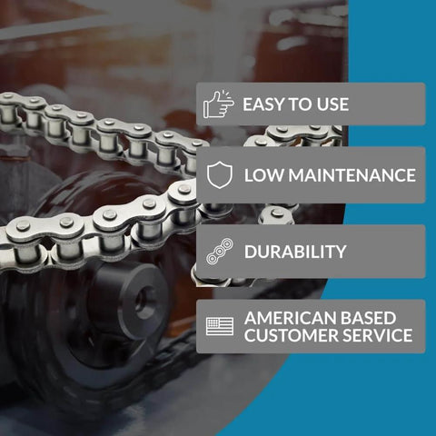 Close-up of #41 Roller Chain Connecting Links (5 Pack) illustrating durability and low maintenance for smooth motion and alignment.