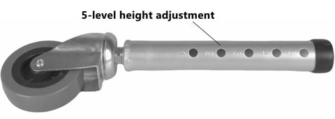 Five Height Adjustable Swivel Walker Caster Wheels Set Of 2 with 5 height levels and aluminum construction for 1-inch leg tubes