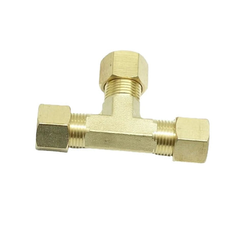 Brass compression T tube fitting, union tee with three 5/16-inch tube ends