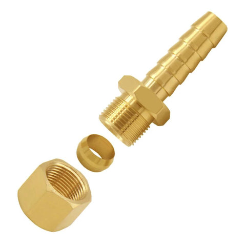 Brass fuel line adapter set, 2 pcs, 3/8 inch compression to 3/8 inch hose barb fittings, Amazon brand