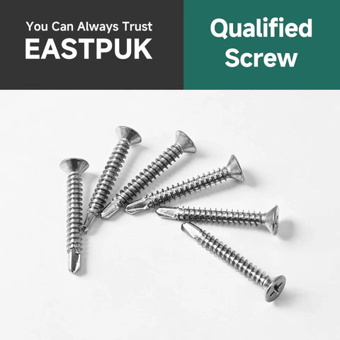 300pcs #10 x 3/4 410 Stainless Steel Flat Head Self Drilling Screws, Bright Finish High Strength Self Tapping Screws displayed