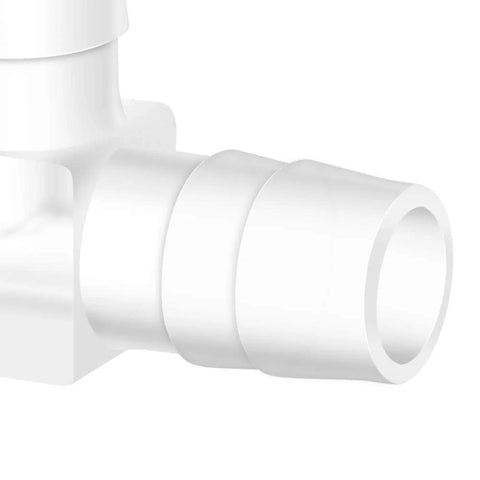 Plastic 3/8 inch hose barb 90-degree elbow L-fitting, white, two-way equal joint, pack of 5