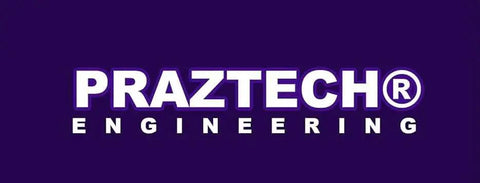Praztech Engineering logo on a purple background