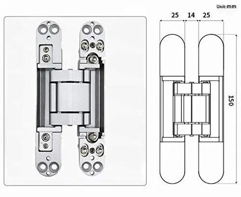Hidden Door Hinges 6 Inch Concealed Zinc Alloy Butt Hinge With 180 Degree Swing And 3 Way Adjustable Design Pack Of 2