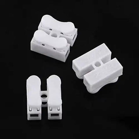 Heavy Duty 100 Piece Two Pin Push Wire Terminal Block Kit 10A 220V White Spring Clamp Quick Wire Connector, flame retardant
