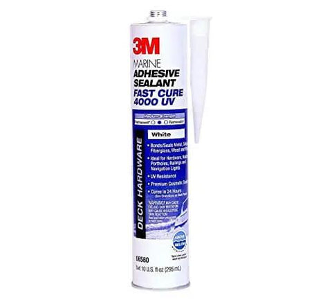 Marine Adhesive 4000 UV PN06580 White sealant cartridge front view, 295 mL, flexible waterproof sealant for boats RVs, UV-resistant.