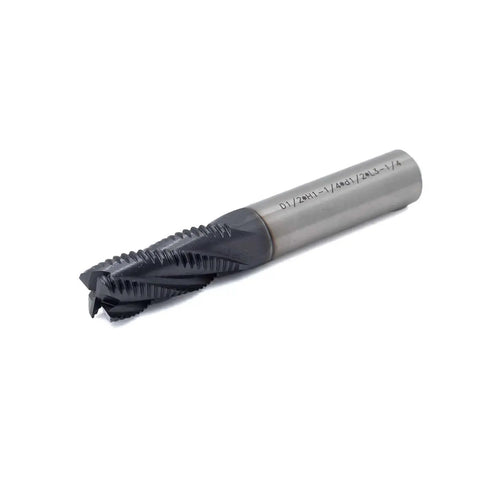 Roughing End Mill HSS Square Nose 4 Flute With Titanium Coating For Metal Milling One Half Inch Shank, side view.