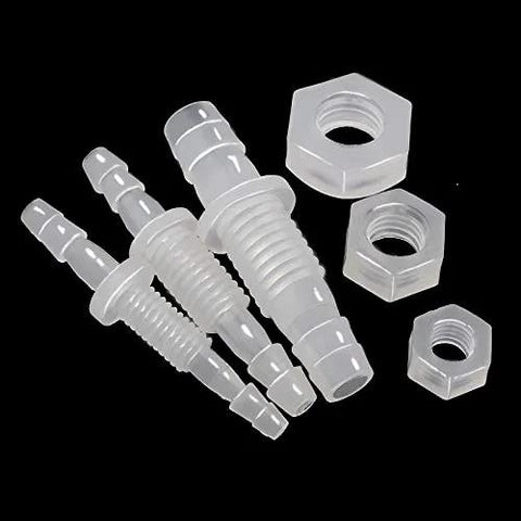 JoyTube 3/8-in bulkhead hose fittings, plastic with stainless steel washers, for aquarium, fuel, or air; pack of 2