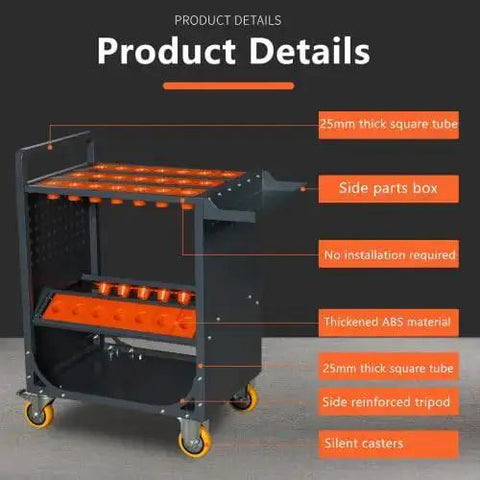 CAT40 Classic Mobile CNC Tool Storage Cart With Wheels, Pro Grade CNC Tool Holder for Machining Centers, 35 Tool Capacity, in antique grey