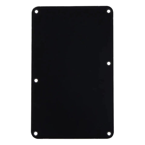 Black electric guitar back plate cover with 6-hole plastic cavity backplate closed style replacement tremolo cover for repair, refits, hardware restore.