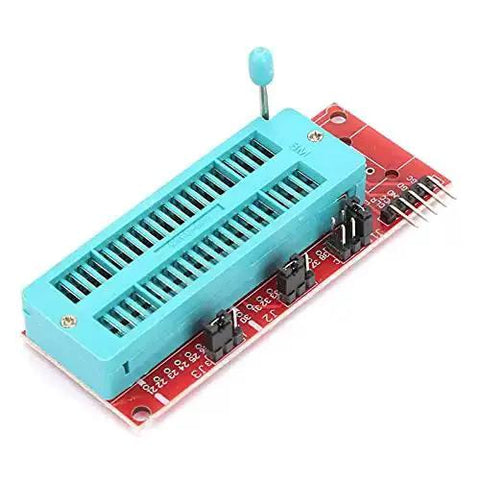 Universal Programmer Emulator Kit For PC, red circuit board with blue socket adapter, used for debugging and offline batch programming.