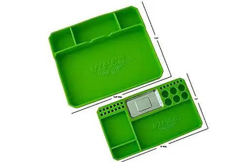 Viper 2 Piece Flexible Silicone Tool Organizer Tray Set Lime Green With Magnetic Small Parts Tray And Large Workspace Tray For Home Garage Diy Projects