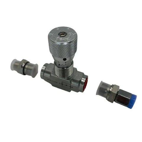 G3/8 W L08 Connector Flow Control Beefed Up Bidirectional Hydraulic Restrictor Valve, chrome-plated steel, close-up view.