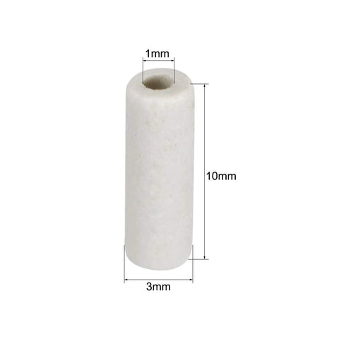 Ceramic insulation tube, 1 mm bore, white alumina porcelain; 10 mm long, 3 mm outer diameter